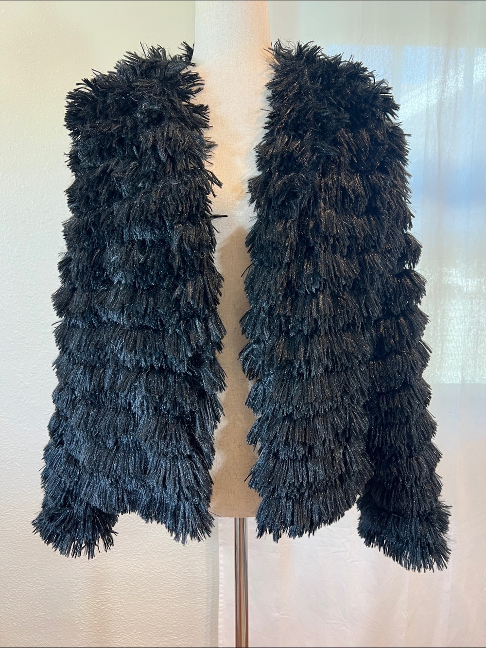 Sadie & Sage Black Layered Fringe Jacket. Size L. (Good for a Medium) NWT